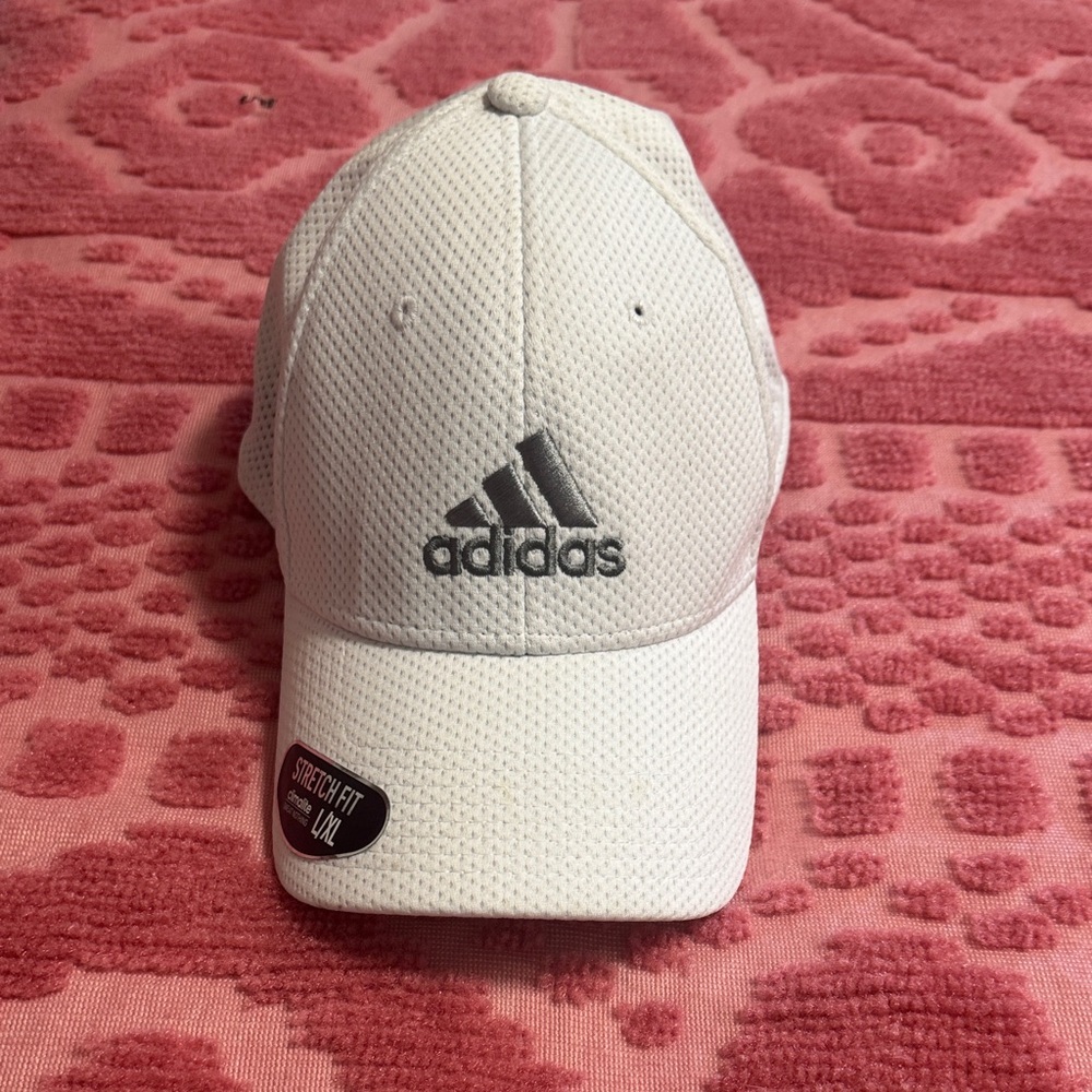 Adidas White Mesh Cap. Stretch fit. Never worn. Climate- SWEAT NOTHING.